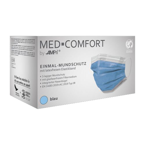 Med-Comfort Mundschutz blau, 3-lagig, mit Elastikband