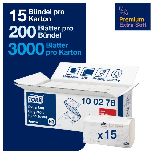Tork Premium extra weiches Papierhandtuch 2-lagig, 22,6x23 cm Tork Premium extra weiches Papierhandtuch 2-lagig, 22,6x23 cm